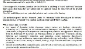 Research Grants for Armenian Studies focusing on the cultural-spiritual heritage of Artsakh launched by Armenian studies Division at the University of Salzburg Center for the Study of the Christian East