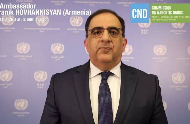 Դեսպան Անդրանիկ Հովհաննիսյանը՝ ՄԱԿ Թմրամիջոցների հարցերով հանձնաժողովի նախագահի պաշտոնում, տեսաուղերձով հանդես է եկել Նյու Յորքում կայացած ՄԱԿ-ի Տնտեսական և սոցիալական խորհրդի համակարգման հատվածի հանդիպմանը